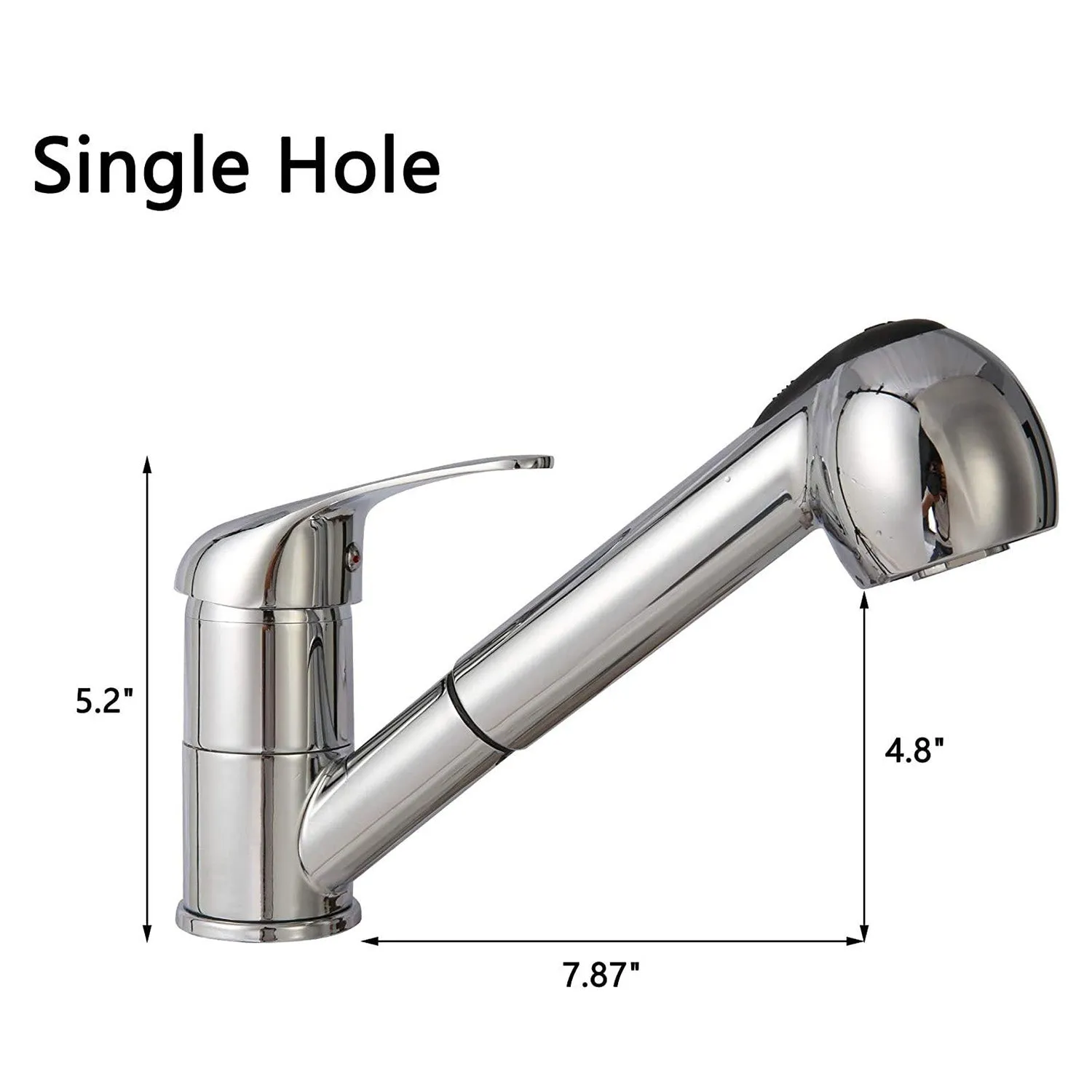 Pull Out Sprayer Single Hole Kitchen Sink Faucet, Single Handle Stainless Steel Tap for Bathroom Rv Wet Bar Sinks, Chrome
