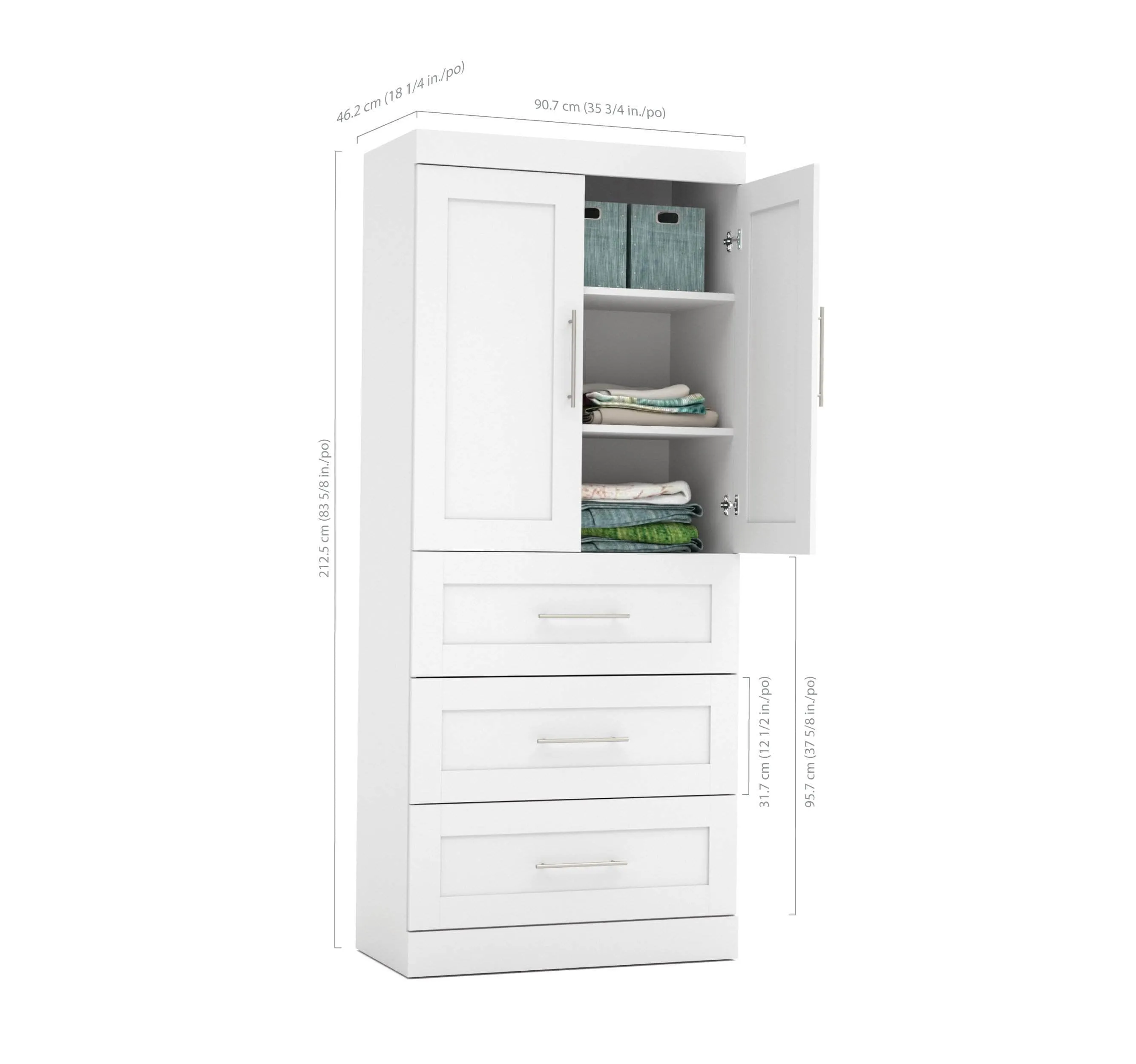Pur 36W Wardrobe with 3 Drawers - Available in 5 Colours