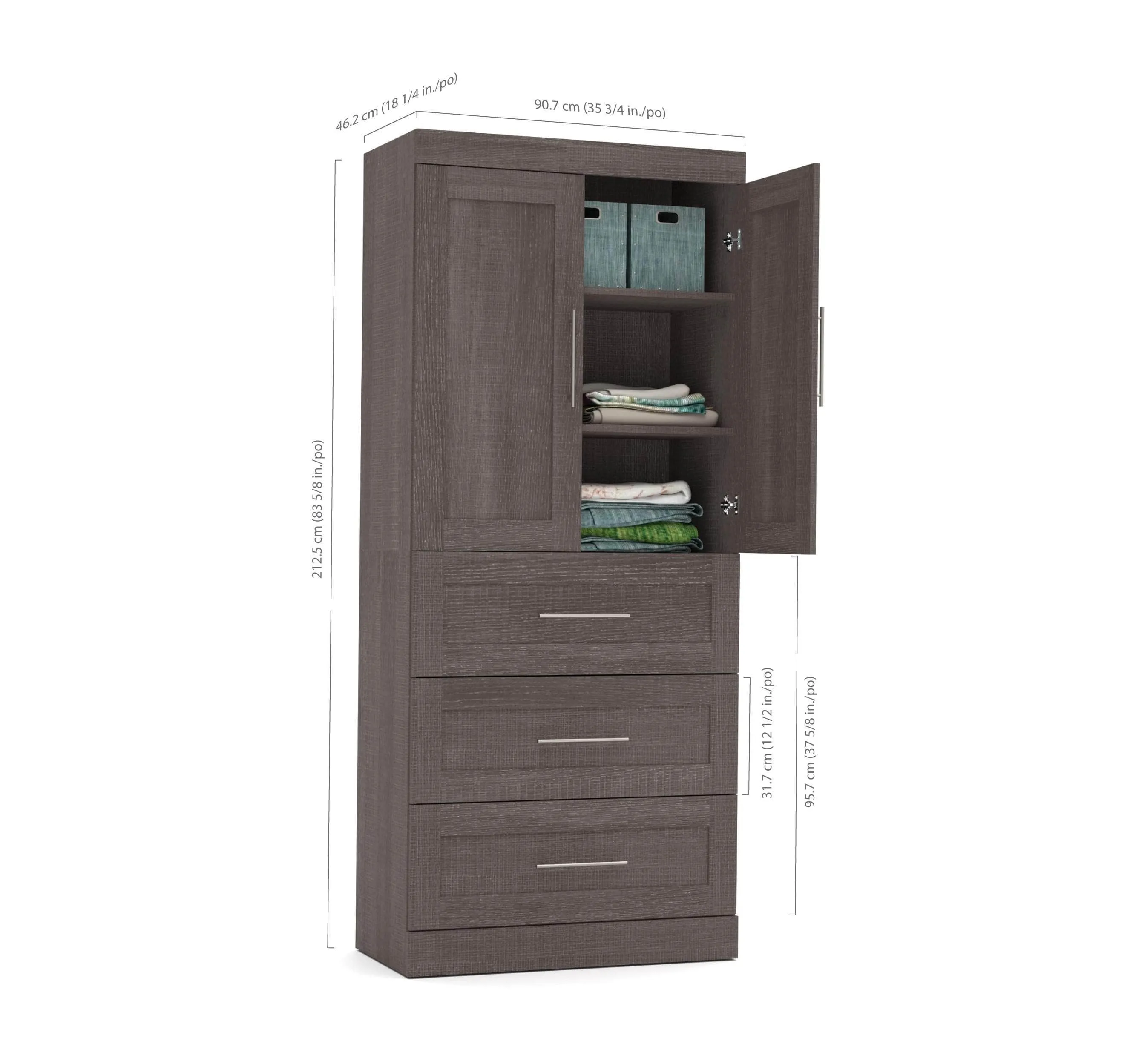Pur 36W Wardrobe with 3 Drawers - Available in 5 Colours