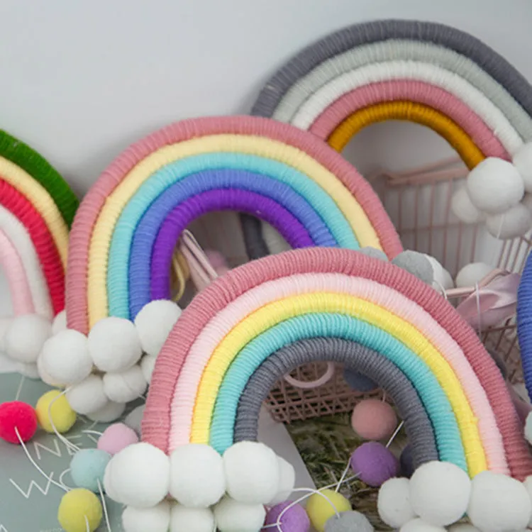 Rainbow Pom Pom Tassel Mobile Grey