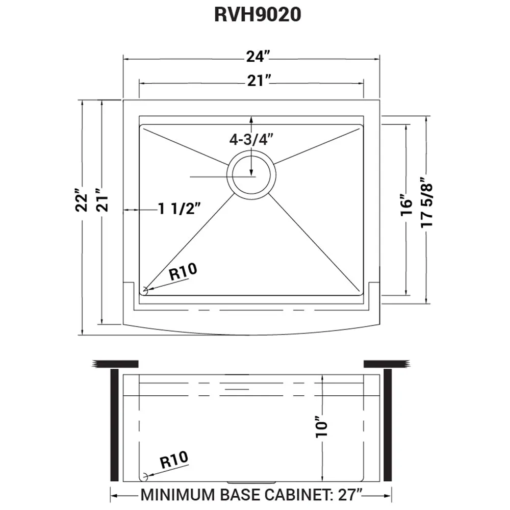 Ruvati 24-inch Apron-front Workstation Farmhouse Kitchen Sink 16 Gauge Stainless Steel Single Bowl - RVH9020