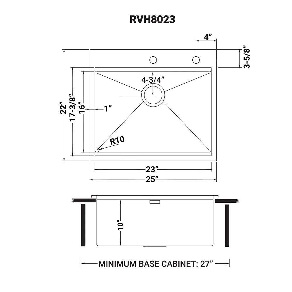 Ruvati 25 x 22 inch Workstation Drop-in Tight Radius Topmount 16 Gauge Stainless Steel Ledge Kitchen Sink Single Bowl