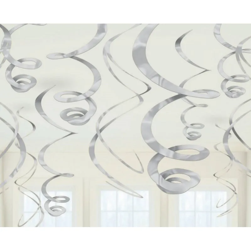 Silver Plastic Swirl Decorations 56cm 12pk