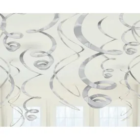 Silver Plastic Swirl Decorations 56cm 12pk