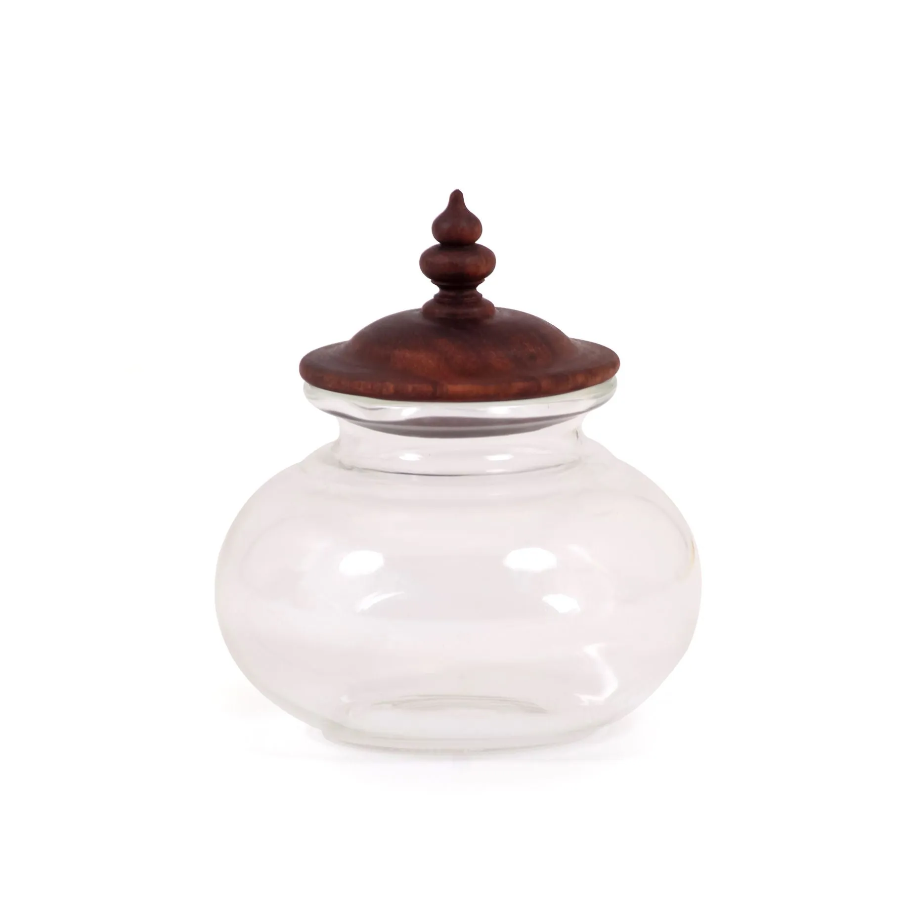 Small Decorative Glass Jar With Wooden Lid | Boro silicate Glass | Exquisite Shape