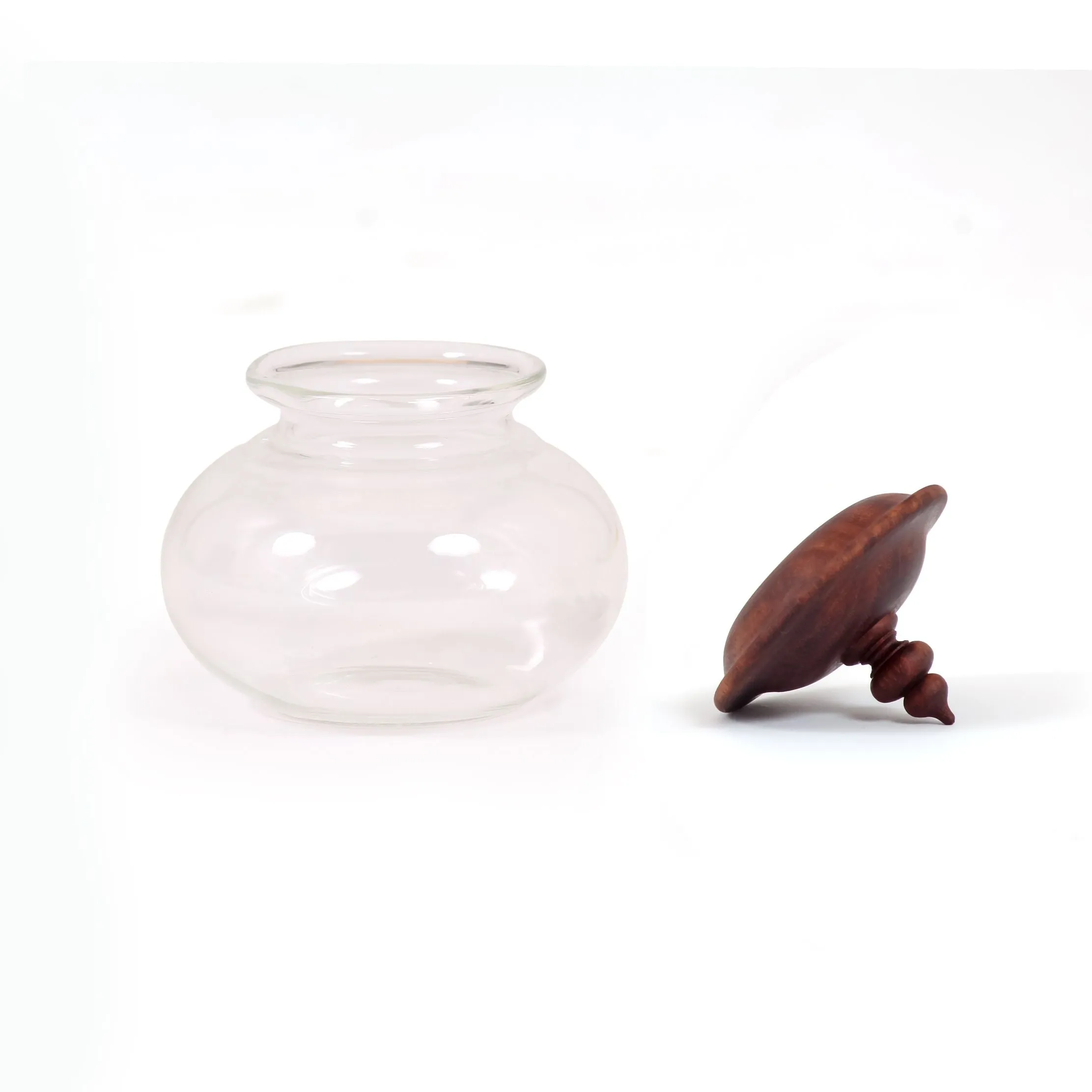 Small Decorative Glass Jar With Wooden Lid | Boro silicate Glass | Exquisite Shape