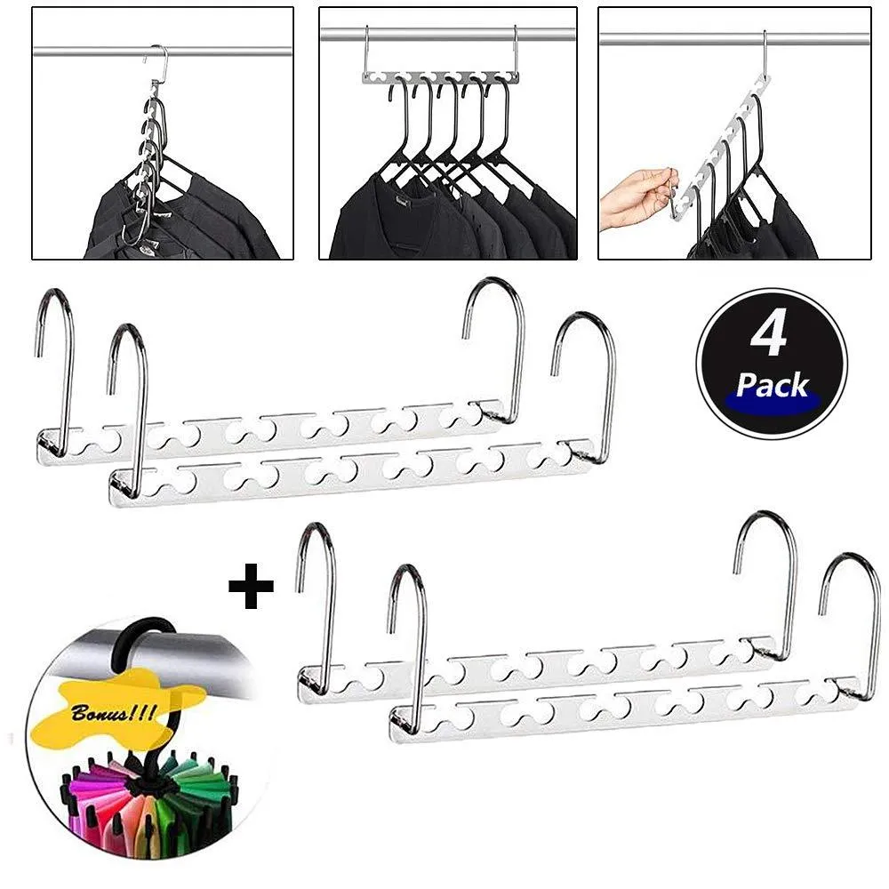 Space Saving Hanger Clothes Hangers Magic Hanger 360 Swivel Keep Your Clothes Organized Wrinkle-Free. 4 Pack Wardrobe Metal Hanger,1 Pack Tie Rack Belt Hanger Hook