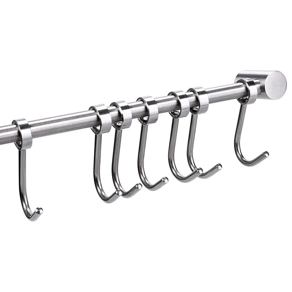 Sumnacon Pot Pan Rack with 7 Hooks, Solid Stainless Steel Rail Kitchen Cookware Utensil Pot Rack Hooks Hanger, 15 Inch Wall Mounted Heavy Duty Kitchenware Lid Towels Storage Organizer, Easy Install