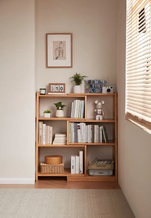 Tello Solid Timber Extendable Convertible Bookcase Adjustable Multi Function Storage/Corner Book Shelf