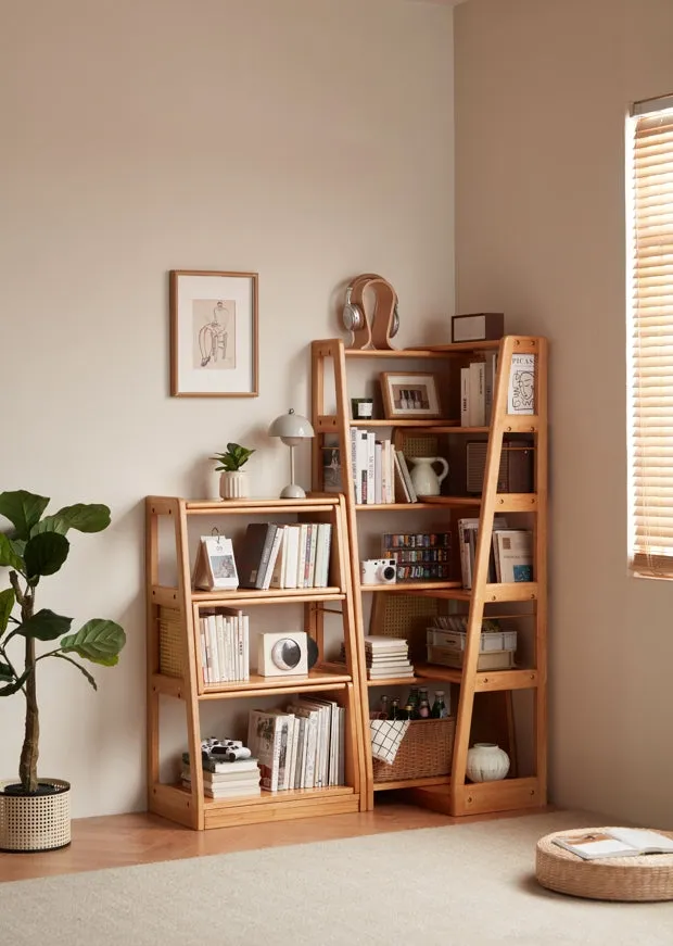 Tello Solid Timber Extendable Convertible Bookcase Adjustable Multi Function Storage/Corner Book Shelf