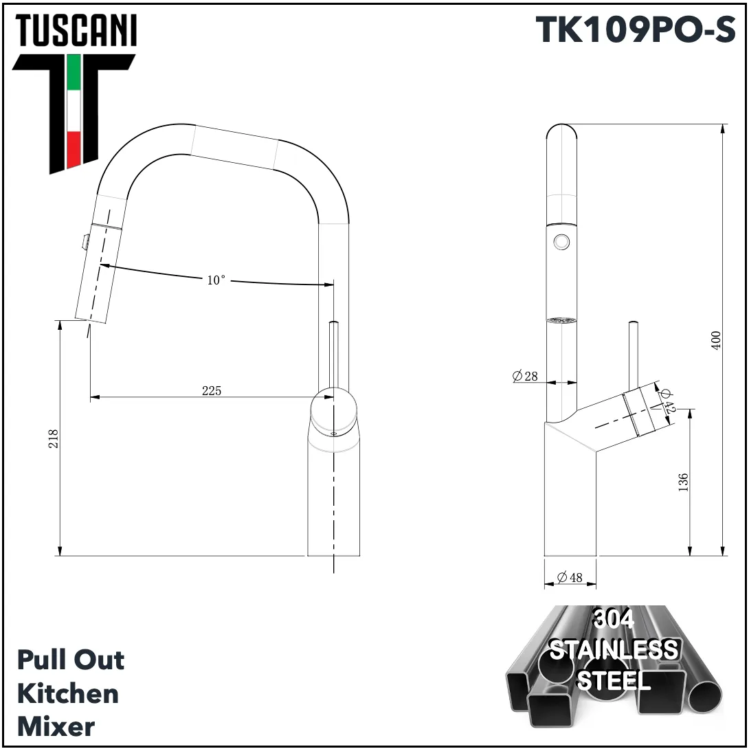 TK109PO-S - Pull Out Kitchen Mixer