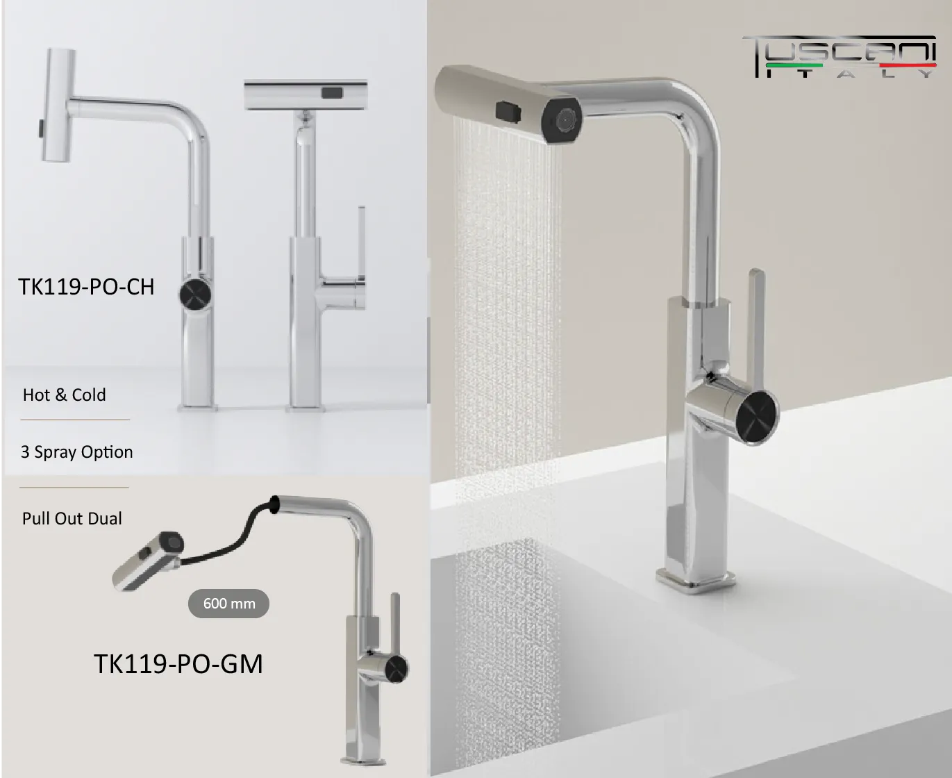 Tuscani TK119-PO Kitchen Mixer Pull Out