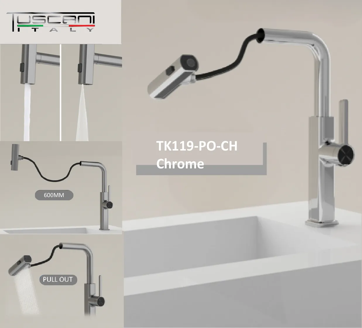 Tuscani TK119-PO Kitchen Mixer Pull Out
