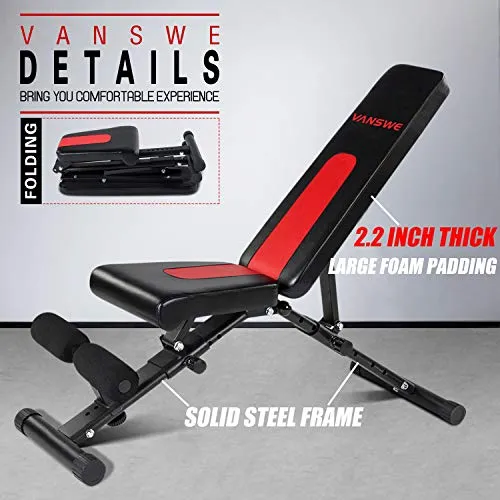 Vanswe Foldable Workout Bench Adjustable Weight Bench Press 650 LBS Weight Capacity for Strength Training Home Gym Equipment