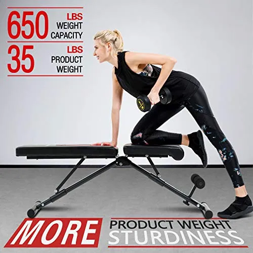 Vanswe Foldable Workout Bench Adjustable Weight Bench Press 650 LBS Weight Capacity for Strength Training Home Gym Equipment