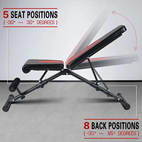 Vanswe Foldable Workout Bench Adjustable Weight Bench Press 650 LBS Weight Capacity for Strength Training Home Gym Equipment
