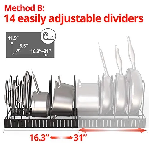 Vdomus Expandable Pot Organizer Rack Black Metal Adjustable Under Cabinet