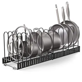 Vdomus Expandable Pot Organizer Rack Black Metal Adjustable Under Cabinet