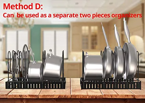 Vdomus Expandable Pot Organizer Rack Black Metal Adjustable Under Cabinet