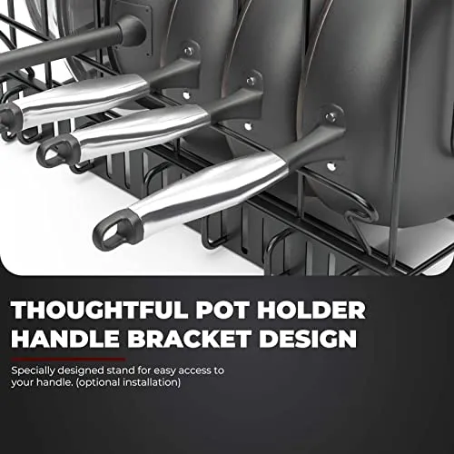 Vdomus Pan Organizer Black Metal Rack Pot Lid Holder 7 Dividers Handle Bracket