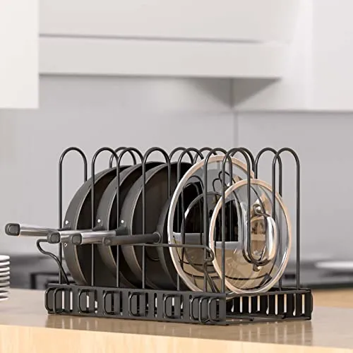 Vdomus Pan Organizer Black Metal Rack Pot Lid Holder 7 Dividers Handle Bracket