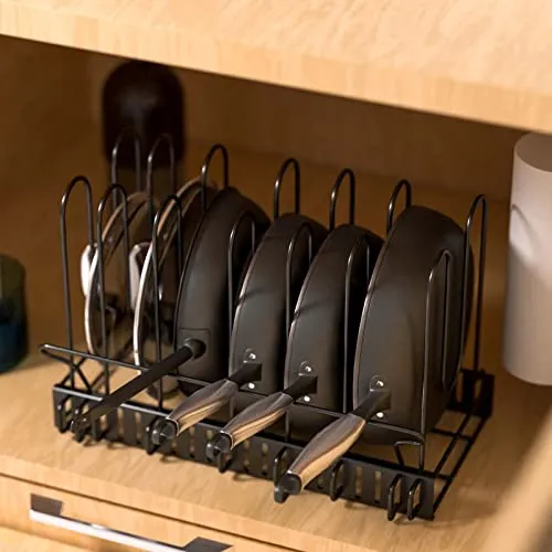 Vdomus Pan Organizer Black Metal Rack Pot Lid Holder 7 Dividers Handle Bracket