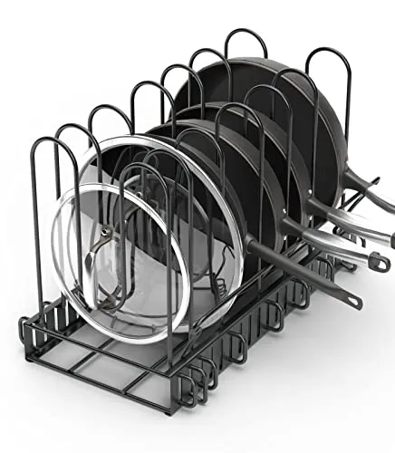 Vdomus Pan Organizer Black Metal Rack Pot Lid Holder 7 Dividers Handle Bracket