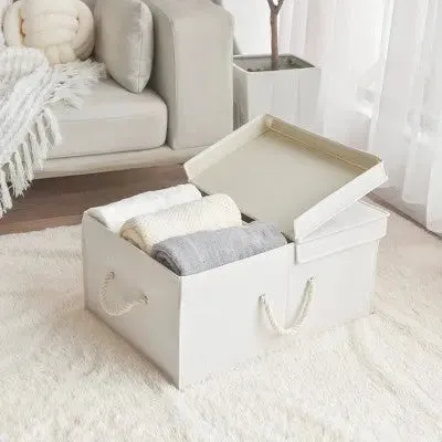 WeThinkStorage 65L Foldable Organizing Storage Bin with Double Lids Ivory